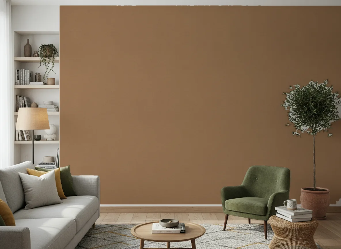 Minimalistyczna metaliczna — Salon z zielonym fotelem