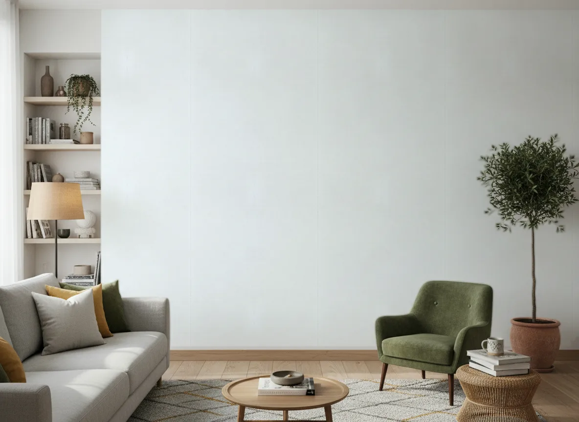 Vinacoustic Abaca — Salon z zielonym fotelem