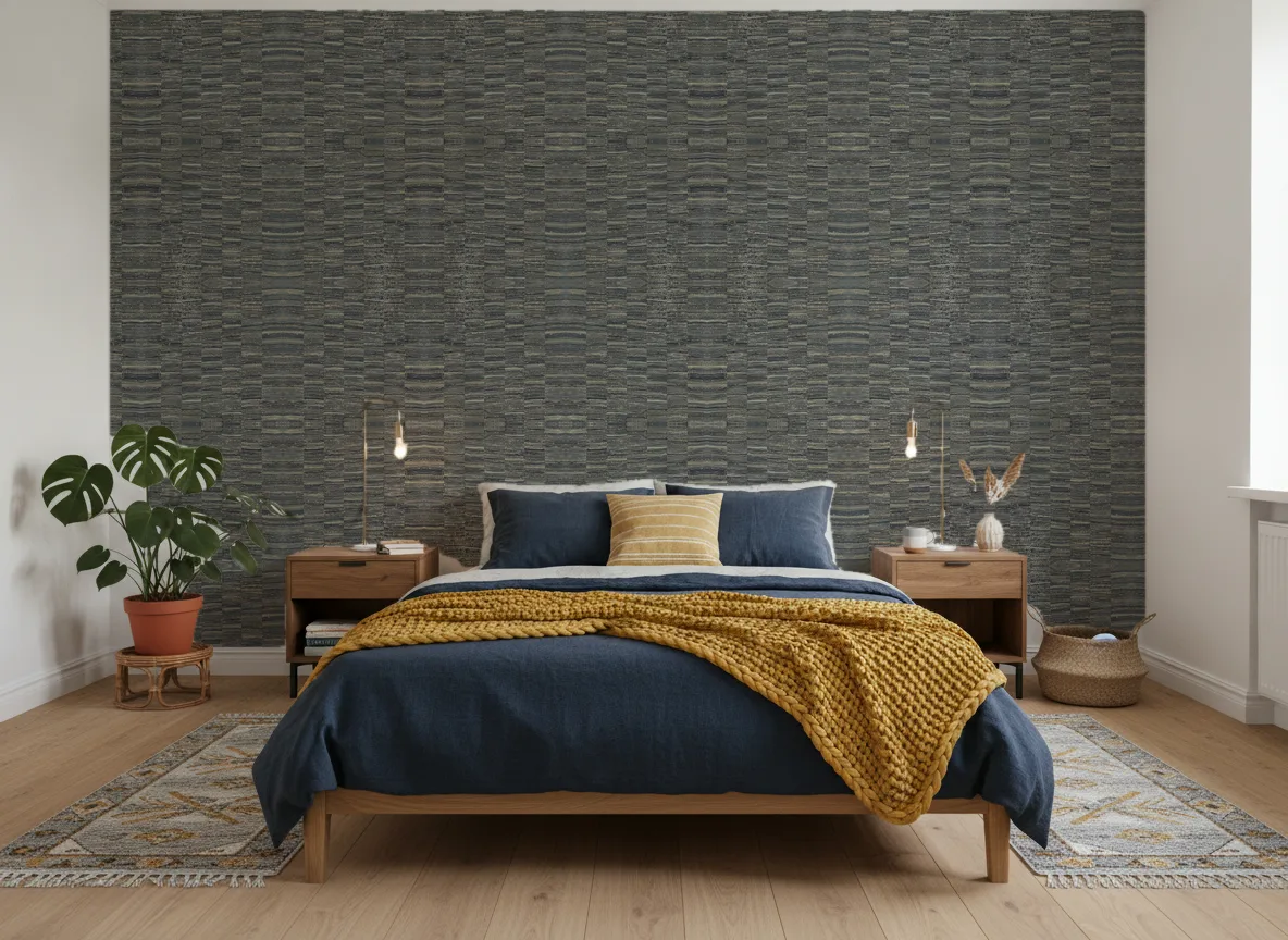 Lirio Nature Precieuse – Textures — Sypialnia z granatową pościelą