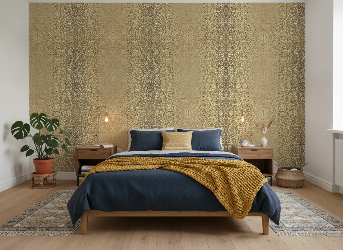 Pyrite Textures Metalliques — Sypialnia z granatową pościelą