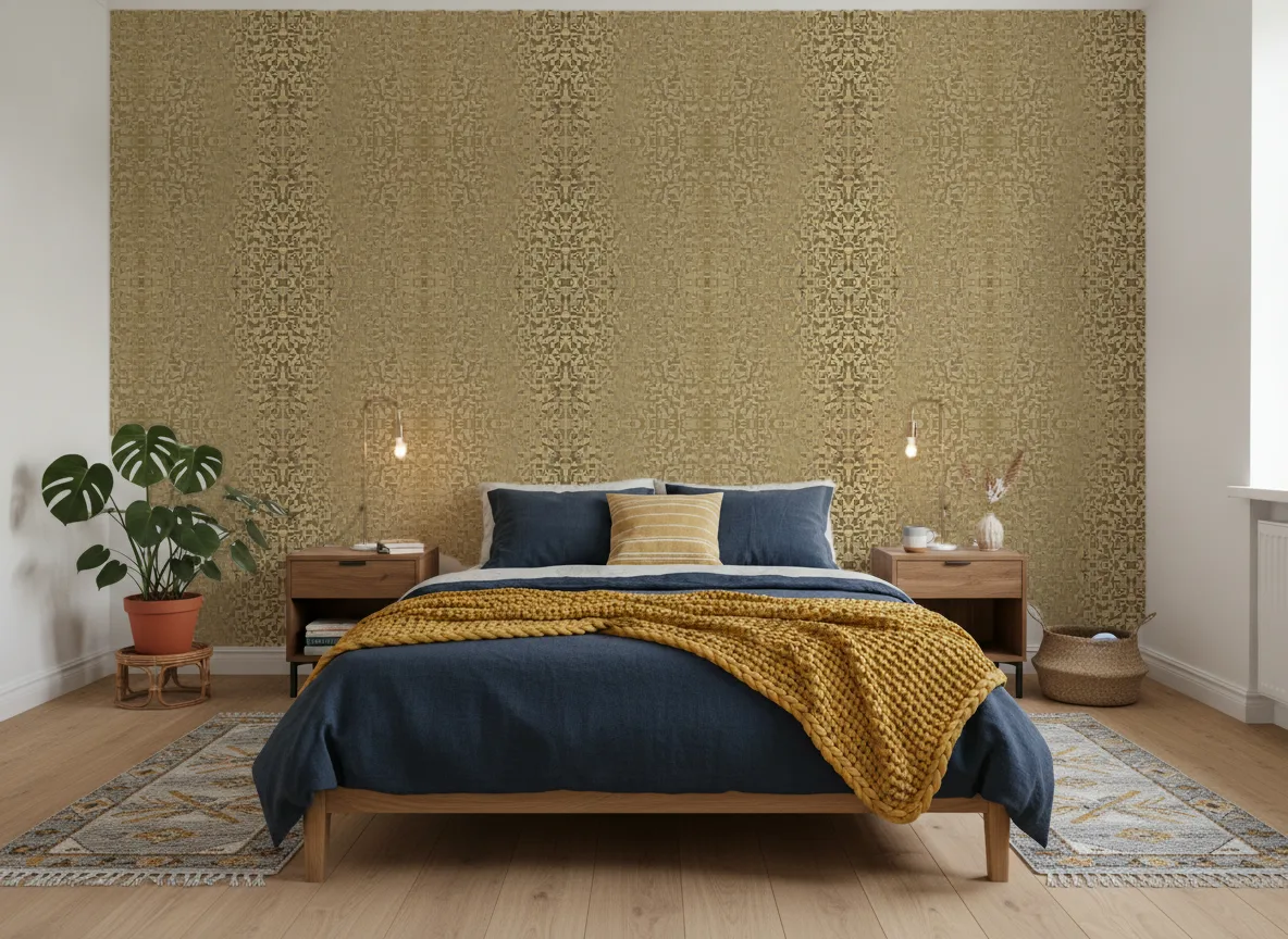 Veladero Textures Metalliques — Sypialnia z granatową pościelą