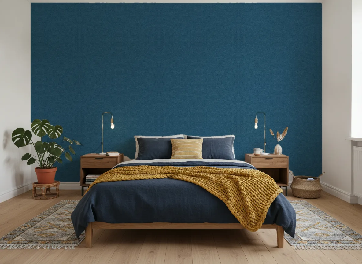 SlimWall — Sypialnia z granatową pościelą