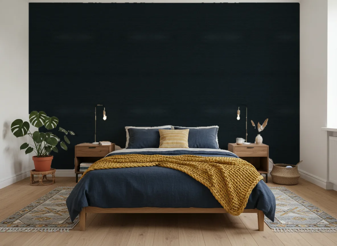 Tapeta obiektowa Ralph W47 — Sypialnia z granatową pościelą