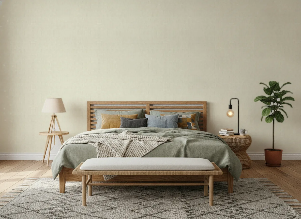 Bizen Texture Cerame — Sypialnia z lnianą pościelą