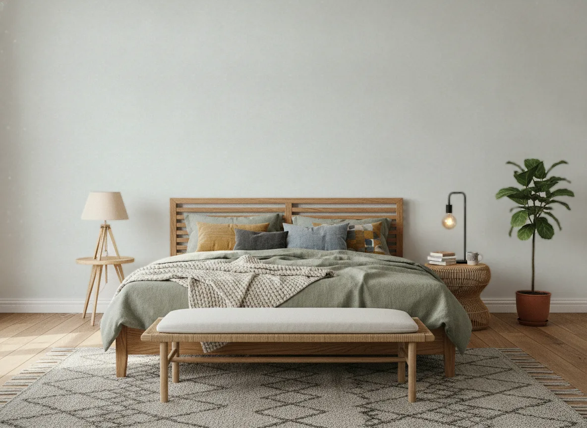 Concept Beton — Sypialnia z lnianą pościelą
