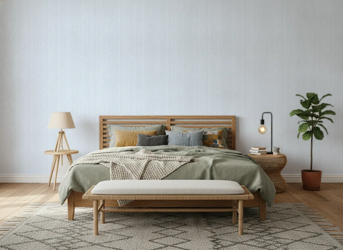 Tapeta obiektowa Lana W-31426-103 — Sypialnia z lnianą pościelą
