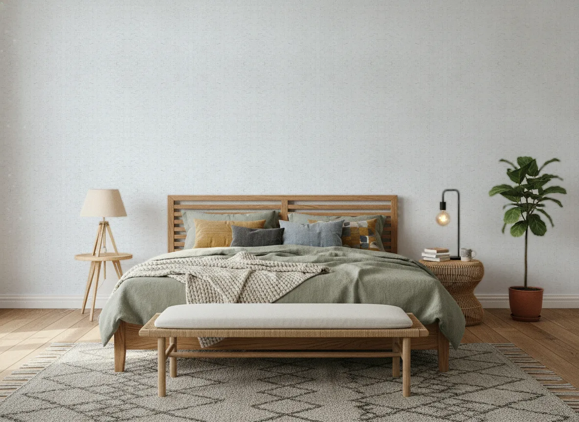 Tapeta obiektowa Tela W-47426-101 — Sypialnia z lnianą pościelą