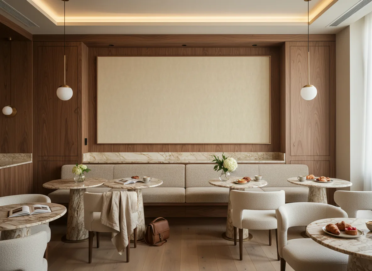 Keramos Texture Cerame — Restauracja hotelowa — pole nad ławą