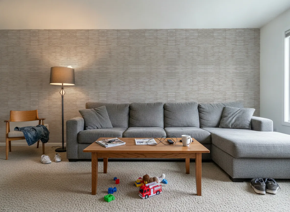 Alchemilla Feroe — Salon w domu — ściana za sofą
