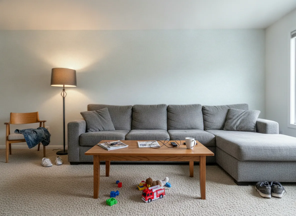 Concept Beton — Salon w domu — ściana za sofą