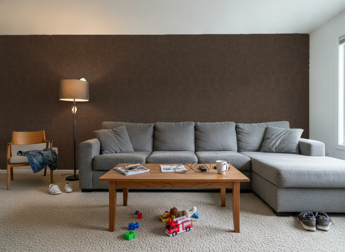 Tapeta obiektowa Bruce W15 — Salon w domu — ściana za sofą