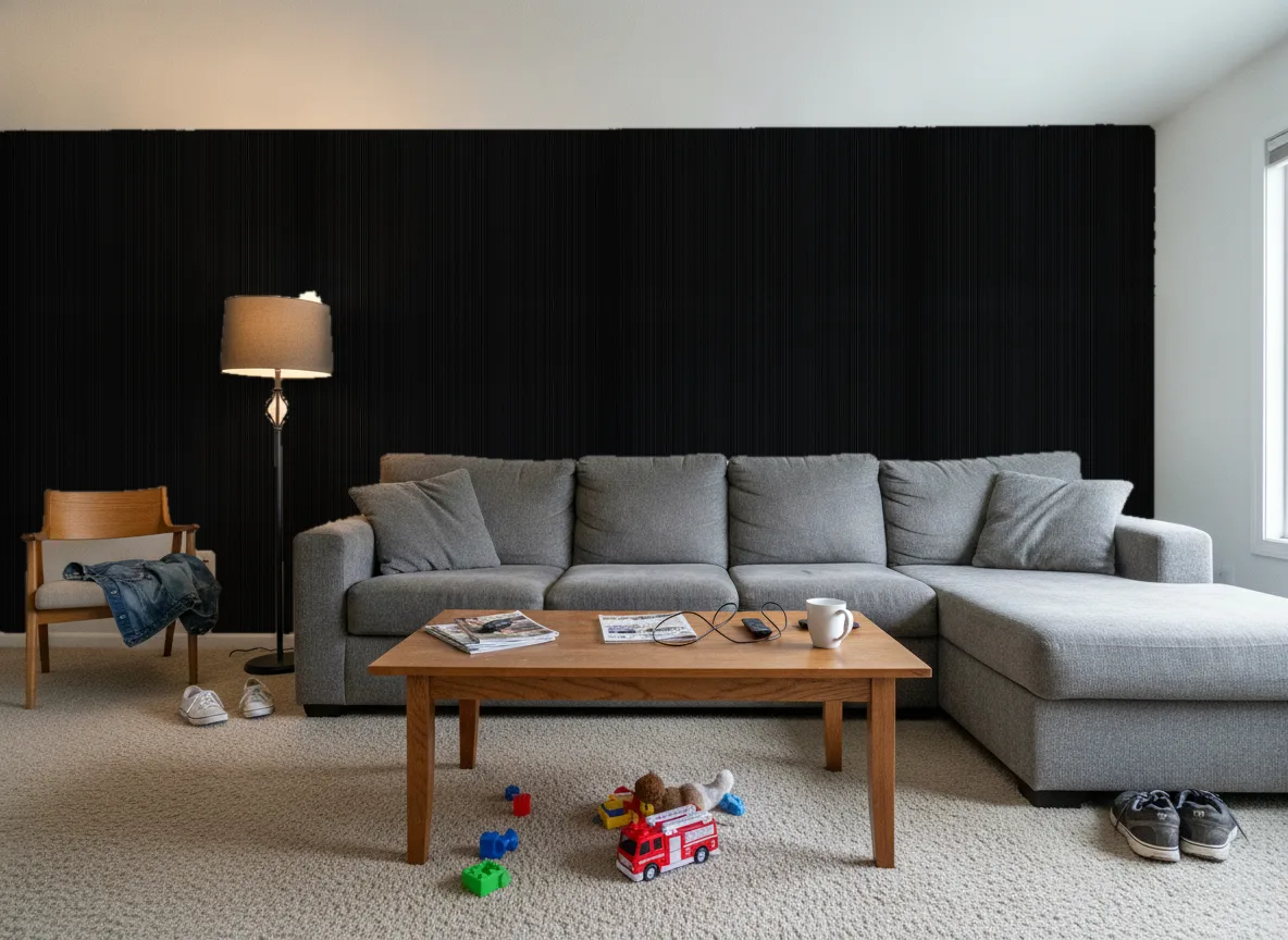 Tapeta obiektowa Hugo W11 — Salon w domu — ściana za sofą