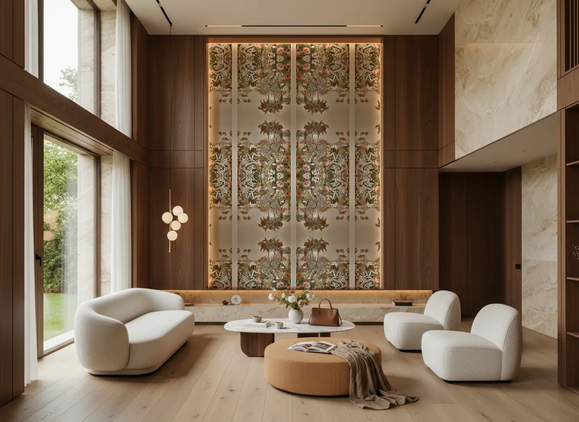 Kisama — Salon — wysoka ściana w ramie z drewna