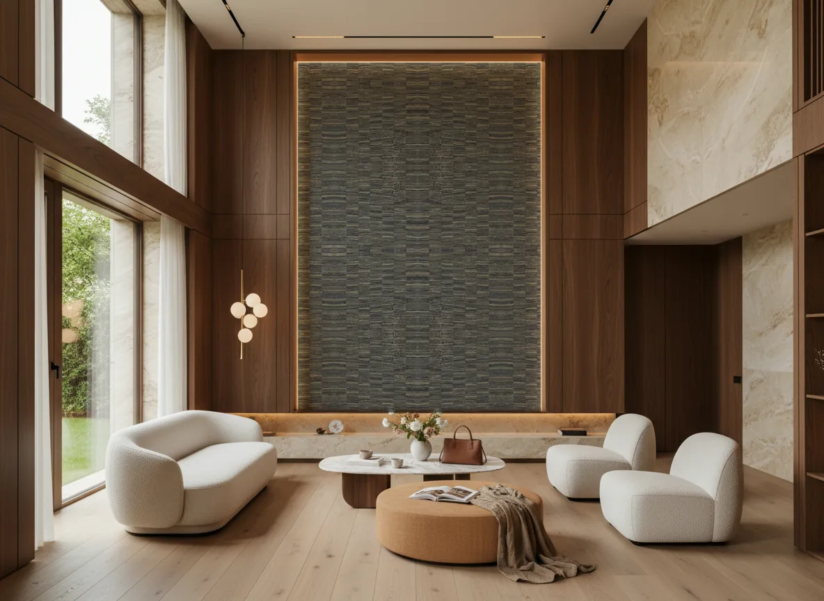 Lirio Nature Precieuse – Textures — Salon — wysoka ściana w ramie z drewna