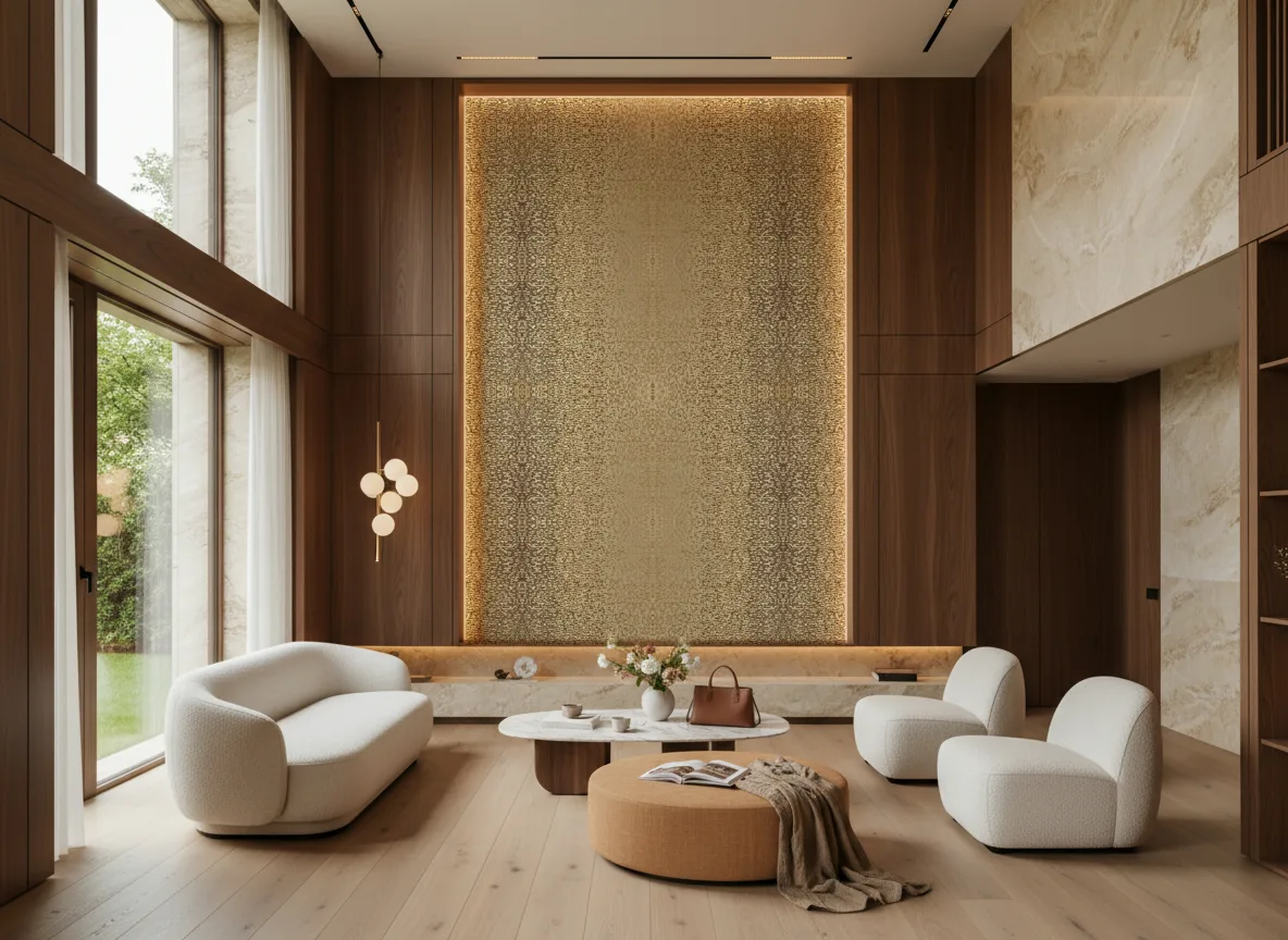 Pyrite Textures Metalliques — Salon — wysoka ściana w ramie z drewna