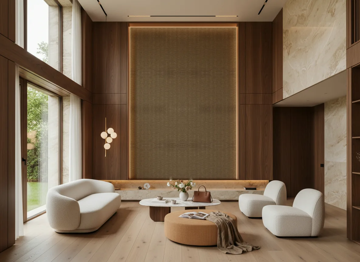 Scandium — Salon — wysoka ściana w ramie z drewna