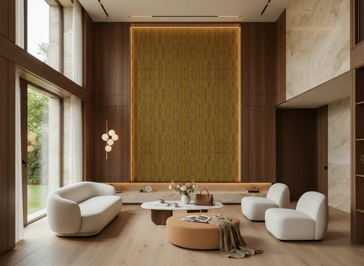Sequoia Escambray — Salon — wysoka ściana w ramie z drewna