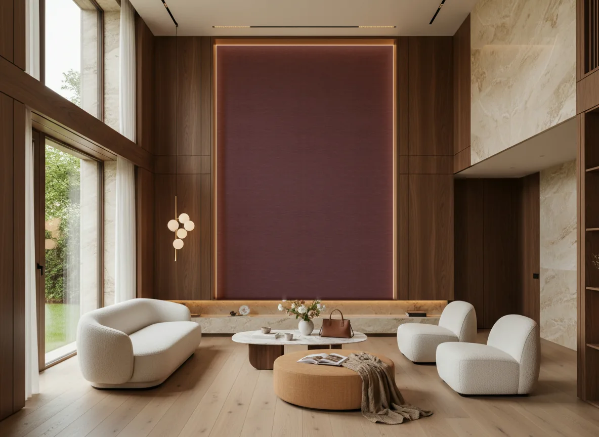 Shinok — Salon — wysoka ściana w ramie z drewna