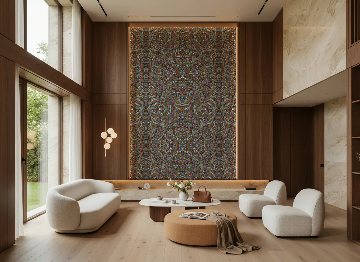 Talavera — Salon — wysoka ściana w ramie z drewna