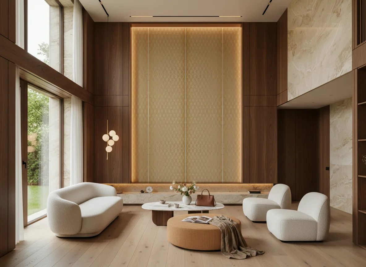 Tourmaline Textures Metalliques — Salon — wysoka ściana w ramie z drewna