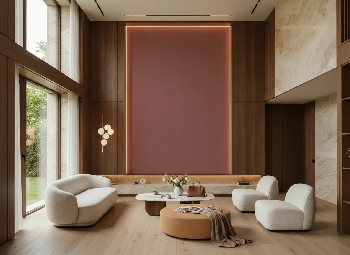 Eos Color 3 — Salon — wysoka ściana w ramie z drewna