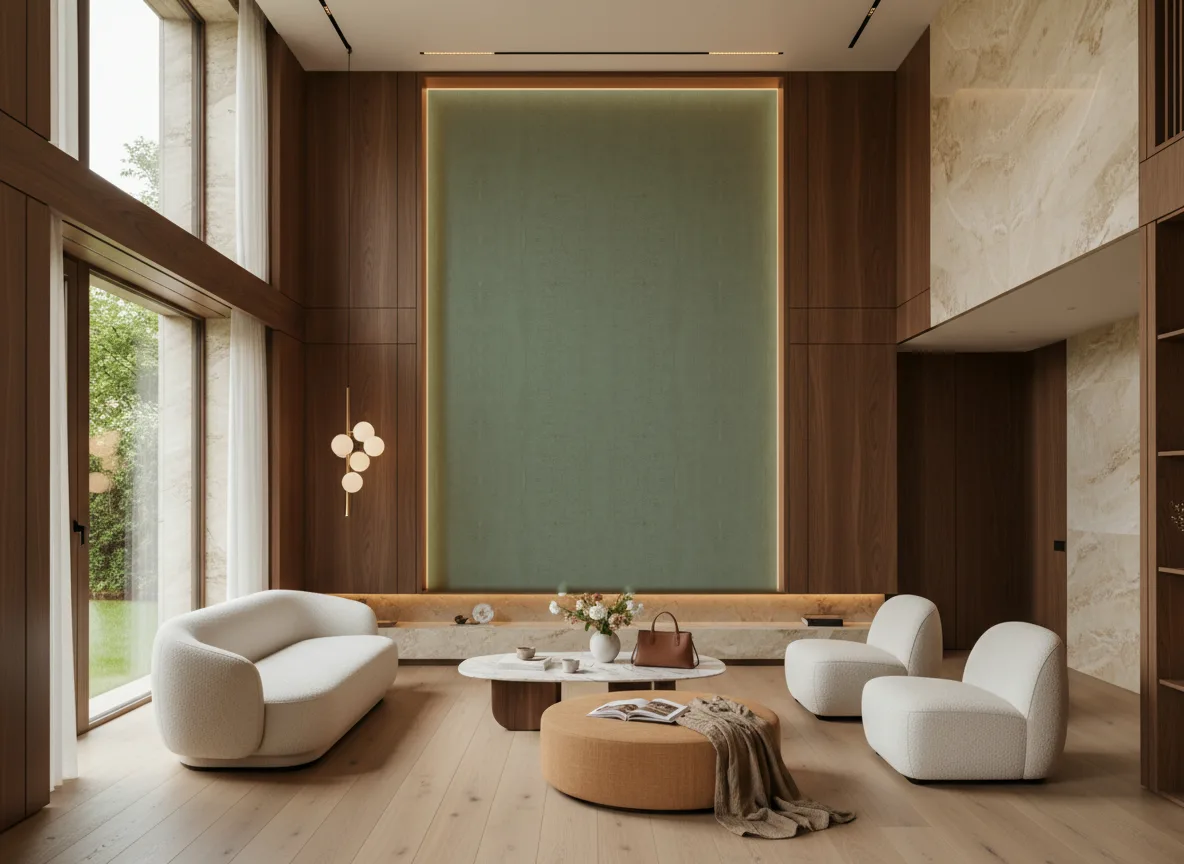 Origin — Salon — wysoka ściana w ramie z drewna