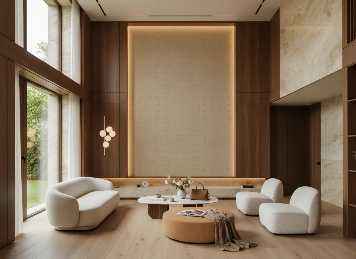 Velvet — Salon — wysoka ściana w ramie z drewna