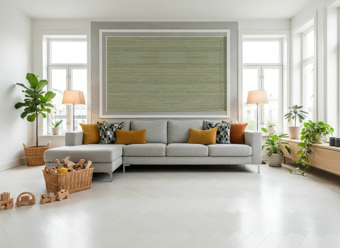 Seagrass — Jasny salon skandynawski — pole w listwie