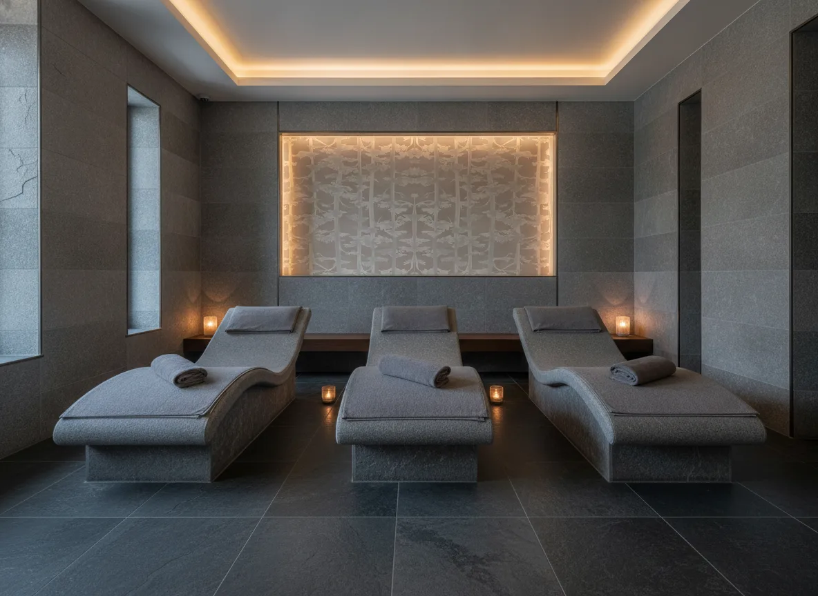 Ame — Spa w szarym kamieniu — podświetlona wnęka