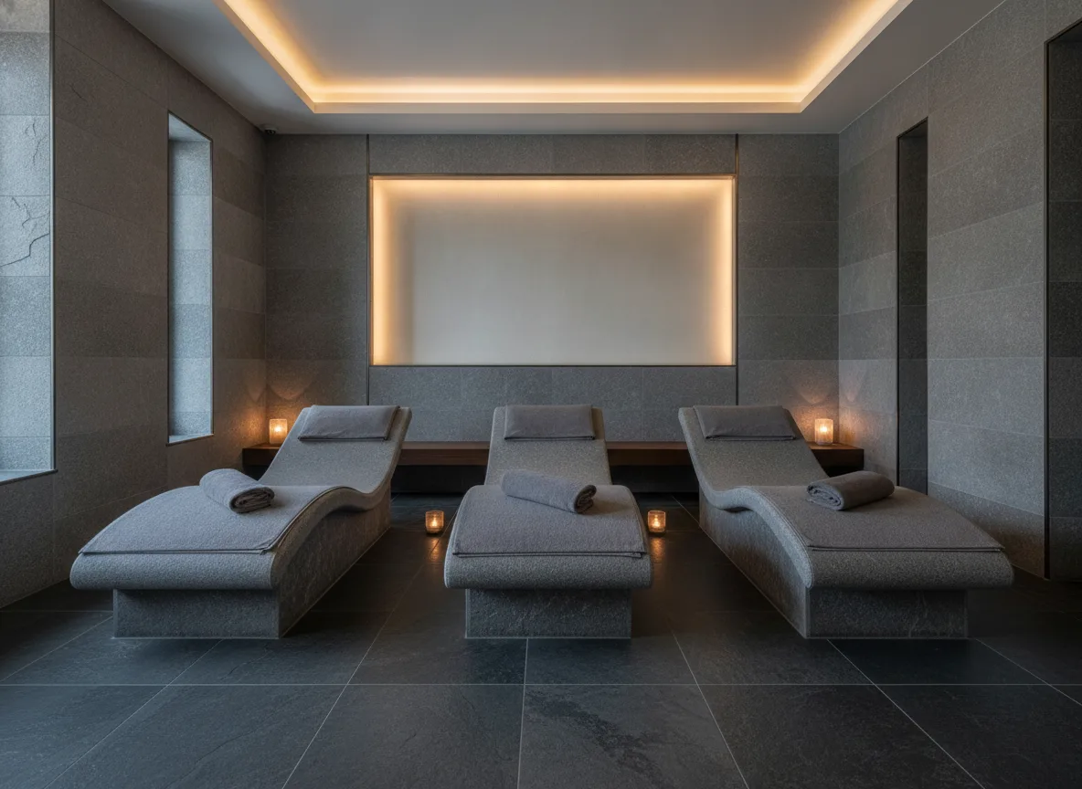 Ankaa — Spa w szarym kamieniu — podświetlona wnęka