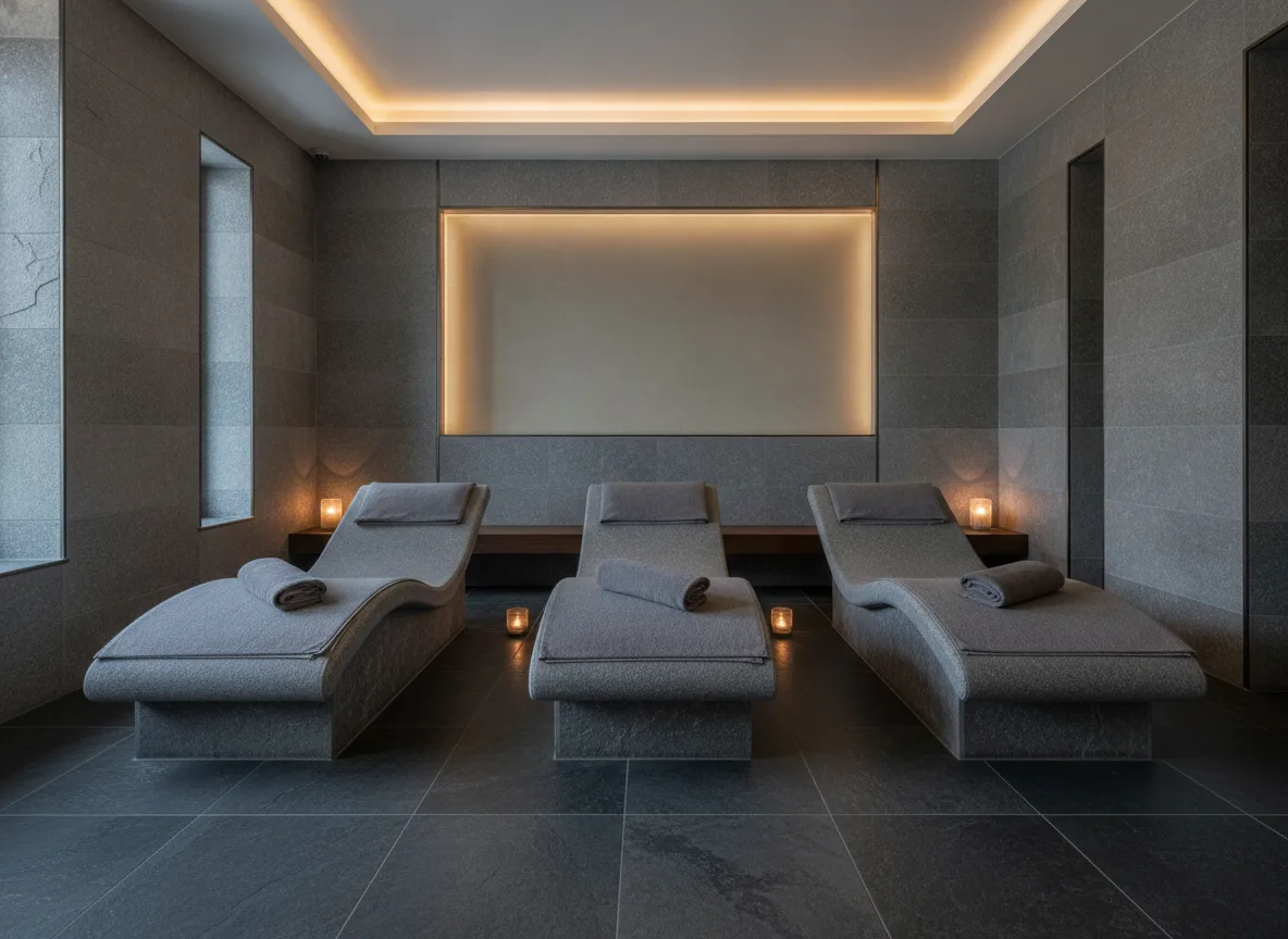 Berenice Magnitude – Textures — Spa w szarym kamieniu — podświetlona wnęka