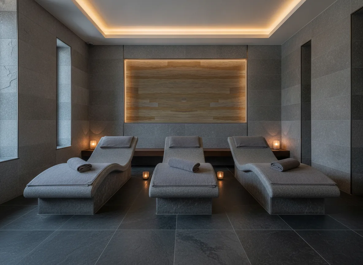 Halana — Spa w szarym kamieniu — podświetlona wnęka