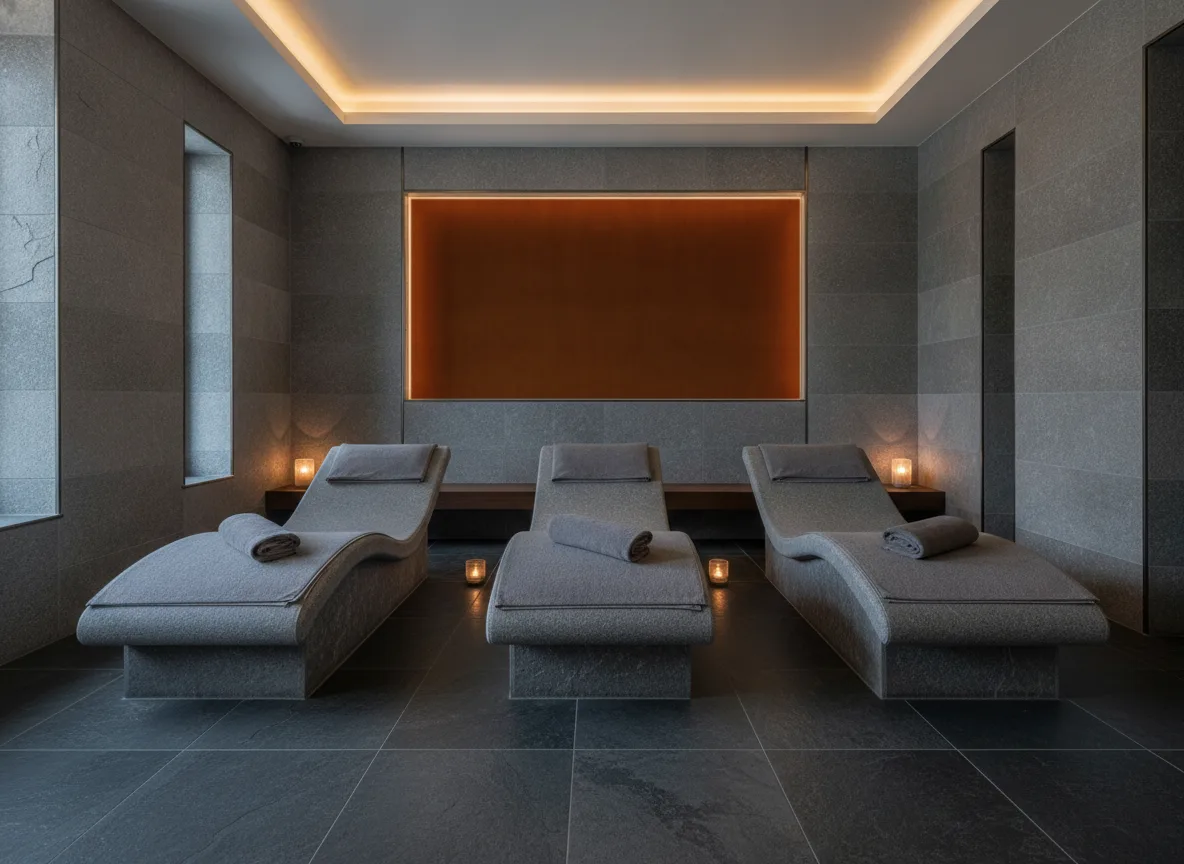 Hestia — Spa w szarym kamieniu — podświetlona wnęka