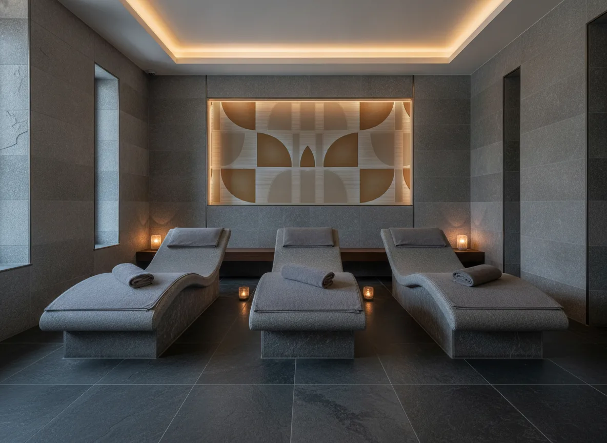 Hikari — Spa w szarym kamieniu — podświetlona wnęka