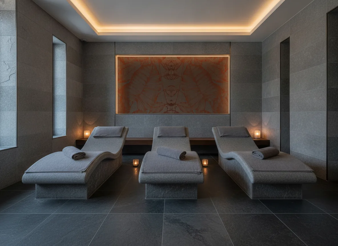 Hoja Escambray — Spa w szarym kamieniu — podświetlona wnęka