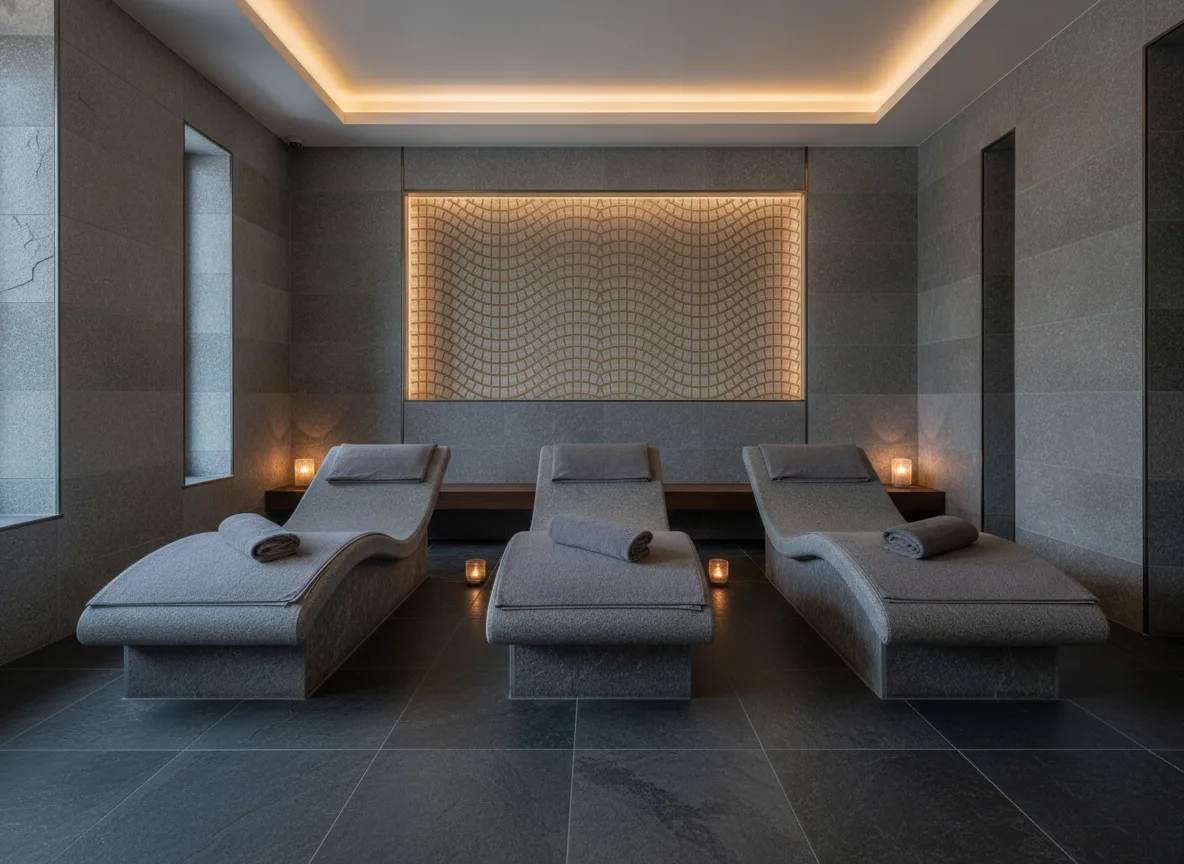 Onsen — Spa w szarym kamieniu — podświetlona wnęka