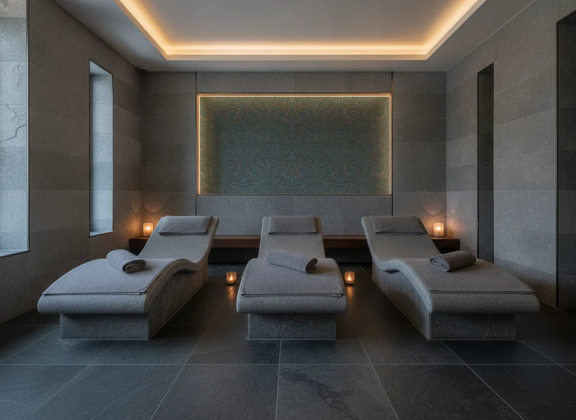 Rabat Mansour — Spa w szarym kamieniu — podświetlona wnęka