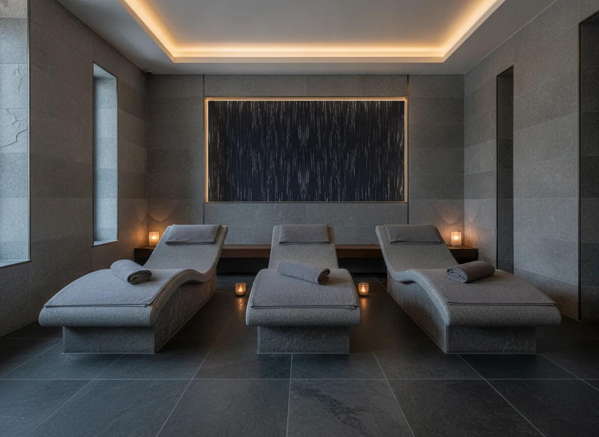 Sequoia Escambray — Spa w szarym kamieniu — podświetlona wnęka