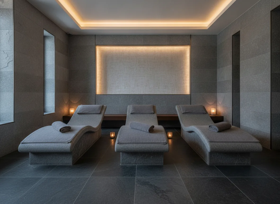 Serenite — Spa w szarym kamieniu — podświetlona wnęka