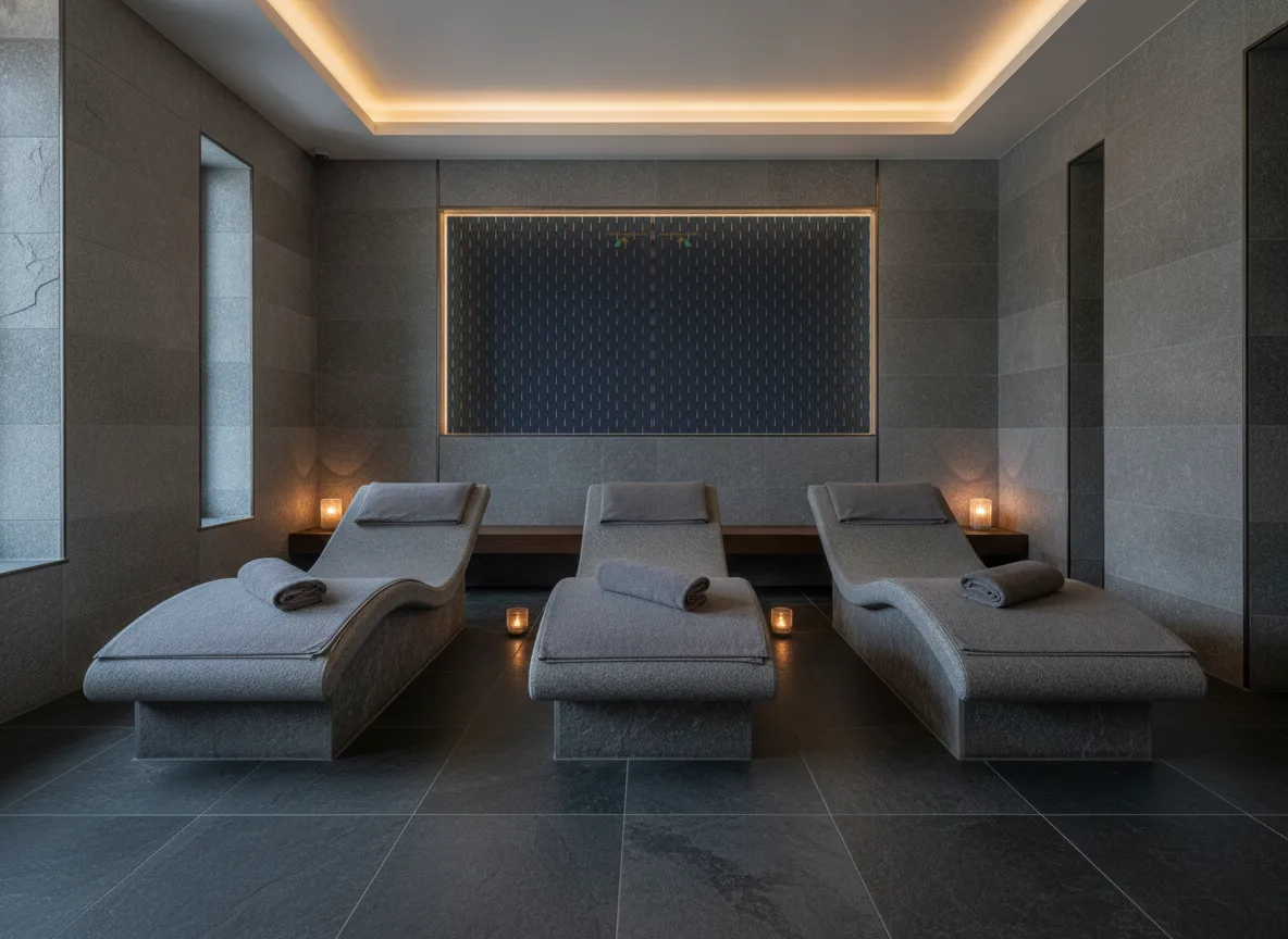 Stein Delta — Spa w szarym kamieniu — podświetlona wnęka