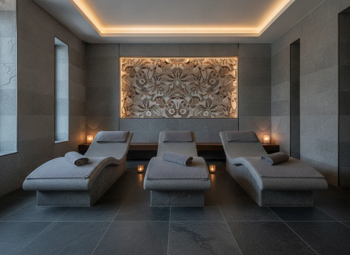 Tehuana — Spa w szarym kamieniu — podświetlona wnęka