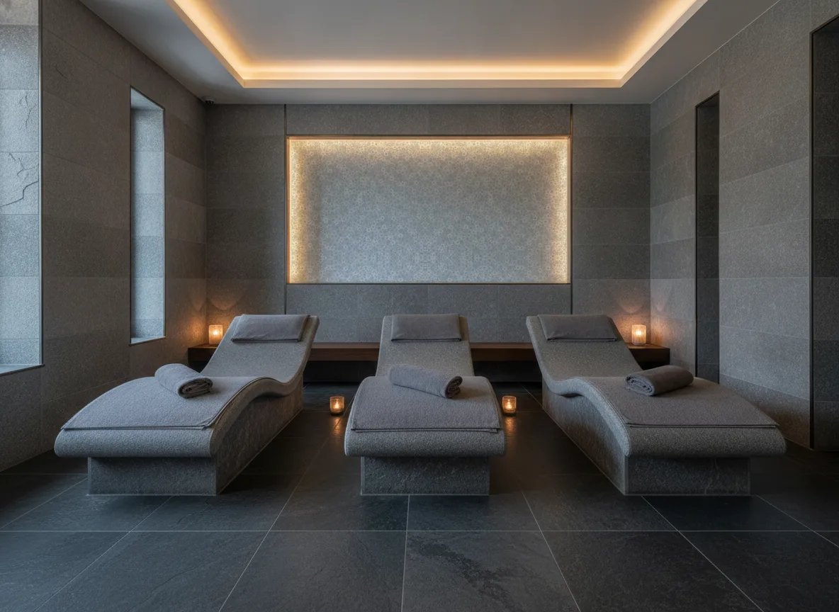 Kwiaty — Spa w szarym kamieniu — podświetlona wnęka