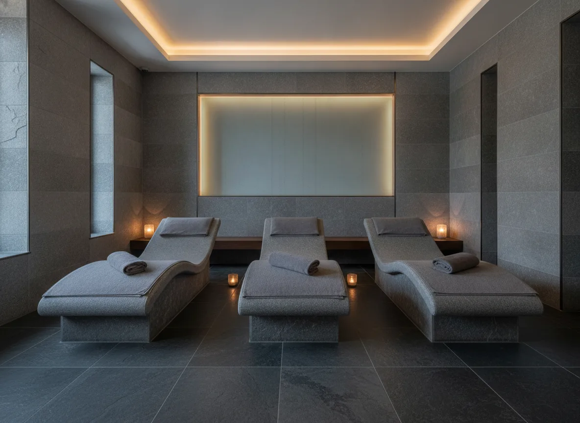 Polyform Eos Vertigo — Spa w szarym kamieniu — podświetlona wnęka