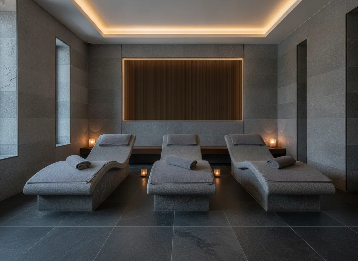 Tapeta obiektowa Henry W31 — Spa w szarym kamieniu — podświetlona wnęka