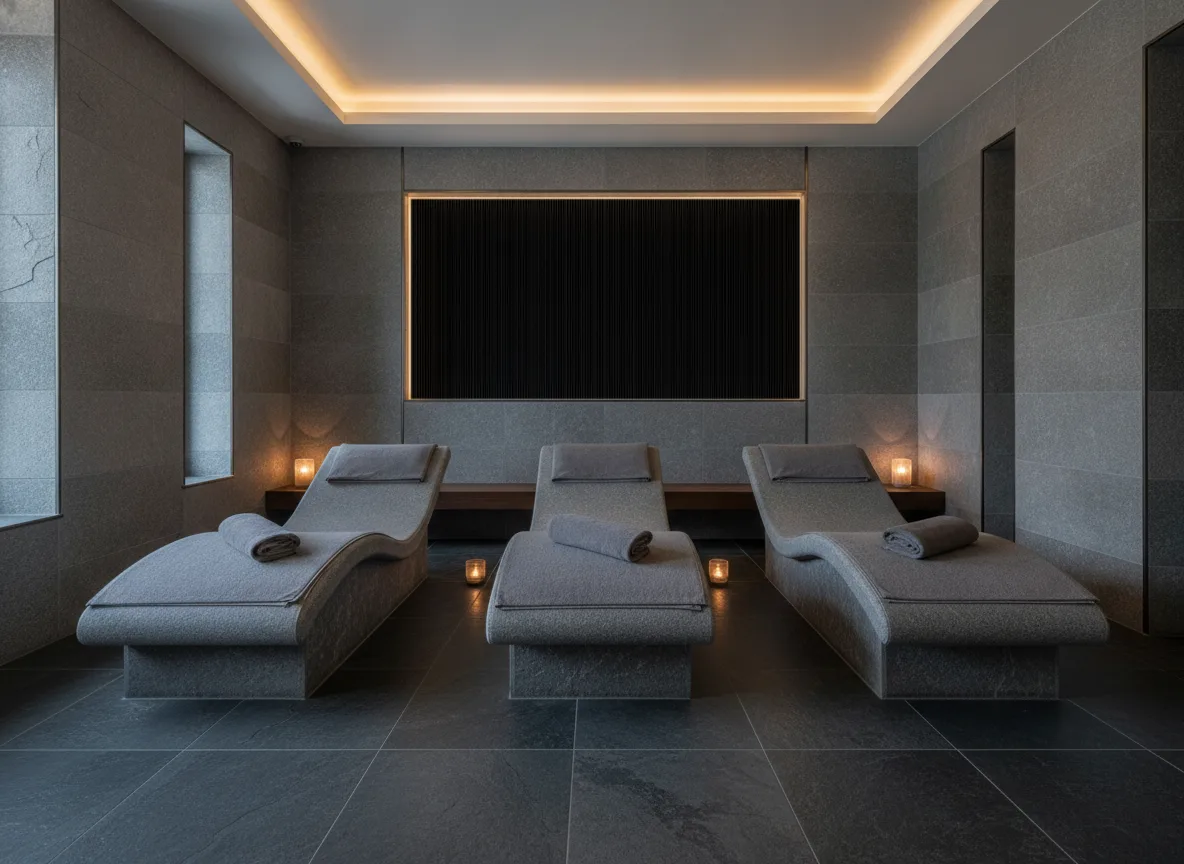 Tapeta obiektowa Hugo W11 — Spa w szarym kamieniu — podświetlona wnęka