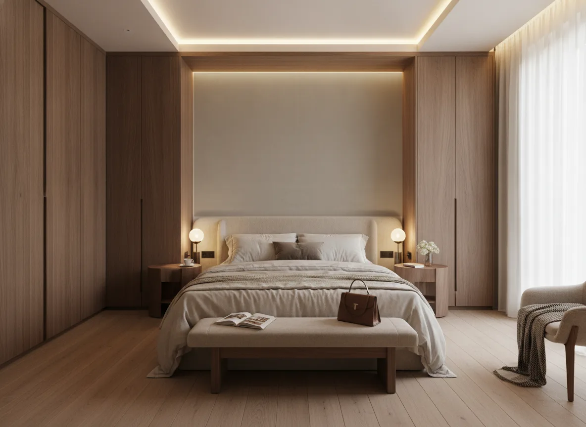 Nérikomi Texture Cerame — Sypialnia — wezgłowie między szafami