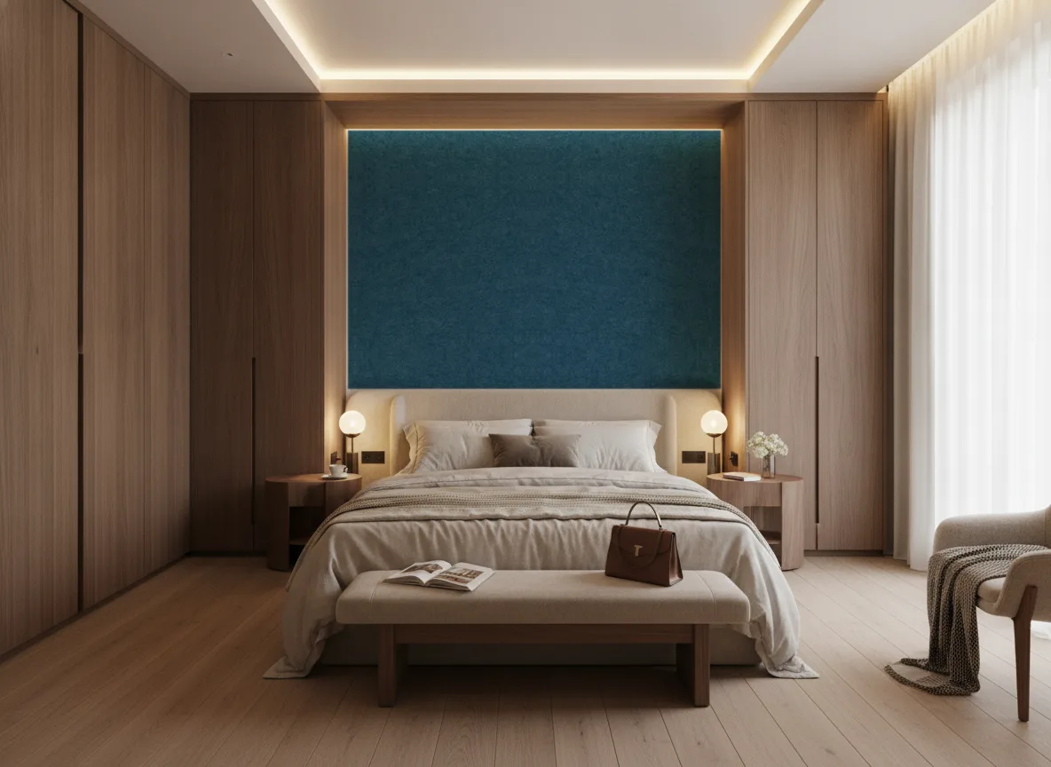 Slimwall Tiles — Sypialnia — wezgłowie między szafami
